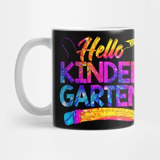 Funny Teacher Kids Back To School Tie Dye Hello Kindergarten Mug